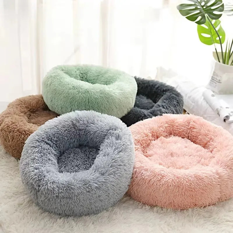 60cm/23.62in Comfortable Striped Plush Pet Dog Bed, Suitable for Small and Medium-Sized Dogs Cat Bed Warm Deep Sleep Round Nest