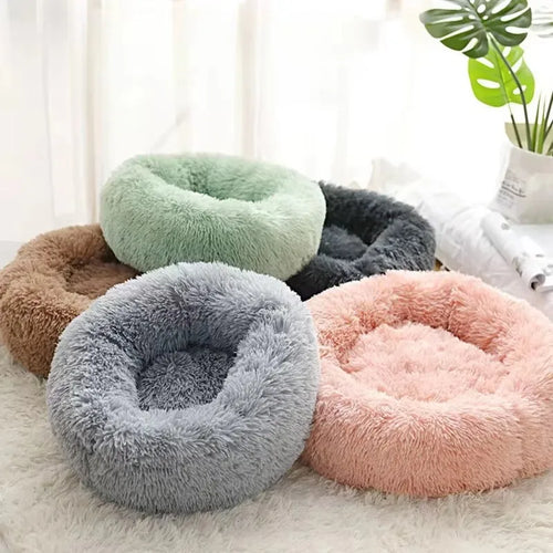 60cm/23.62in Comfortable Striped Plush Pet Dog Bed, Suitable for Small and Medium-Sized Dogs Cat Bed Warm Deep Sleep Round Nest