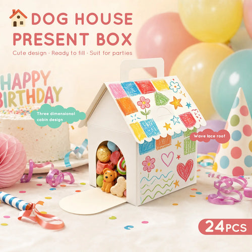 24Pcs Foldable Dog Party Favors Boxes Cute Empty House Shaped Gift Box Adopt A Puppy Party Favors Kid Stuffed Dogs Birthday Gift