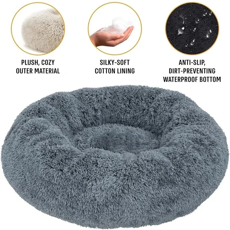 Cozy Washable Round Pet Bed for Cats and Dogs, Soft Plush Sofa, Suitable for Small to Large Breeds, Warm Winter Basket