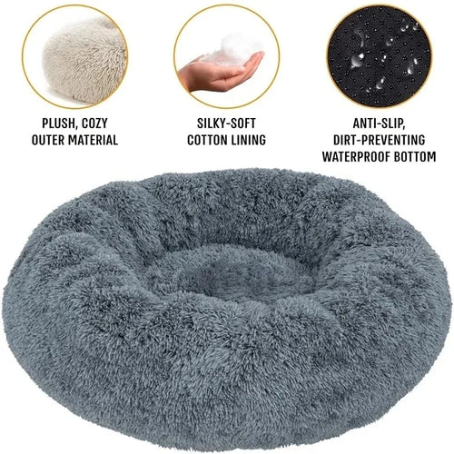Cozy Washable Round Pet Bed for Cats and Dogs, Soft Plush Sofa, Suitable for Small to Large Breeds, Warm Winter Basket