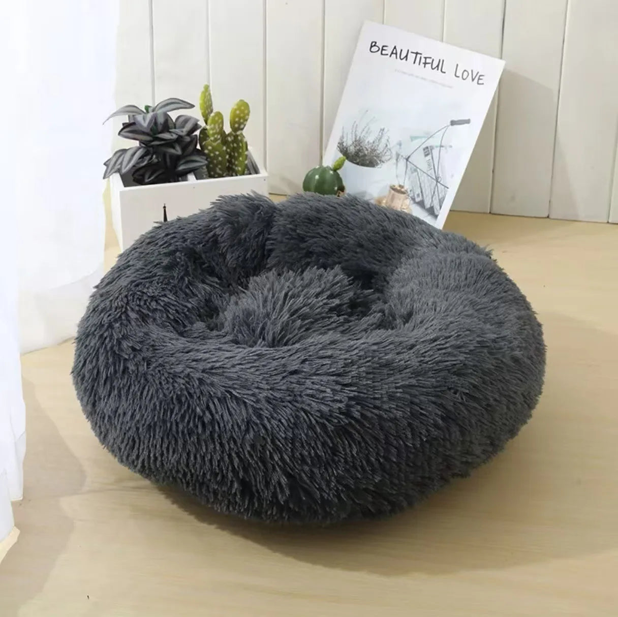 60cm/23.62in Comfortable Striped Plush Pet Dog Bed, Suitable for Small and Medium-Sized Dogs Cat Bed Warm Deep Sleep Round Nest