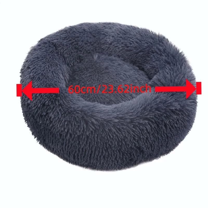 60cm/23.62in Comfortable Striped Plush Pet Dog Bed, Suitable for Small and Medium-Sized Dogs Cat Bed Warm Deep Sleep Round Nest