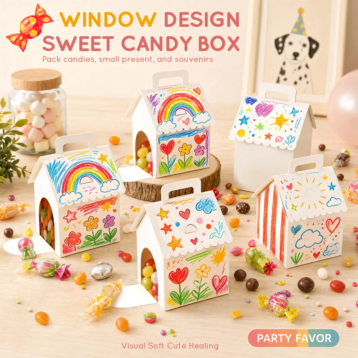 24Pcs Foldable Dog Party Favors Boxes Cute Empty House Shaped Gift Box Adopt A Puppy Party Favors Kid Stuffed Dogs Birthday Gift