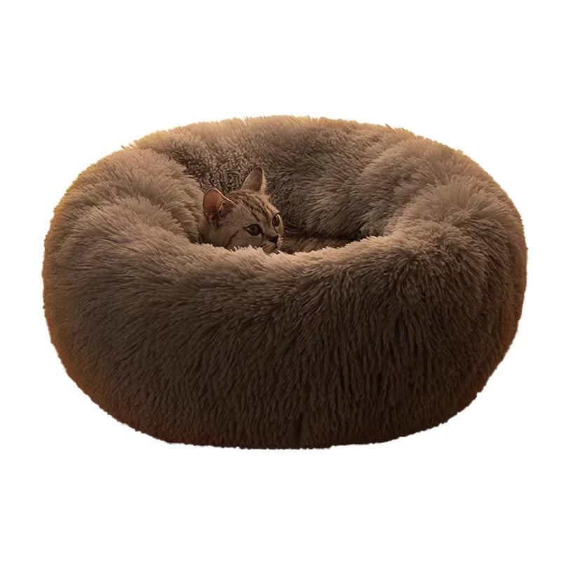 60cm/23.62in Comfortable Striped Plush Pet Dog Bed, Suitable for Small and Medium-Sized Dogs Cat Bed Warm Deep Sleep Round Nest